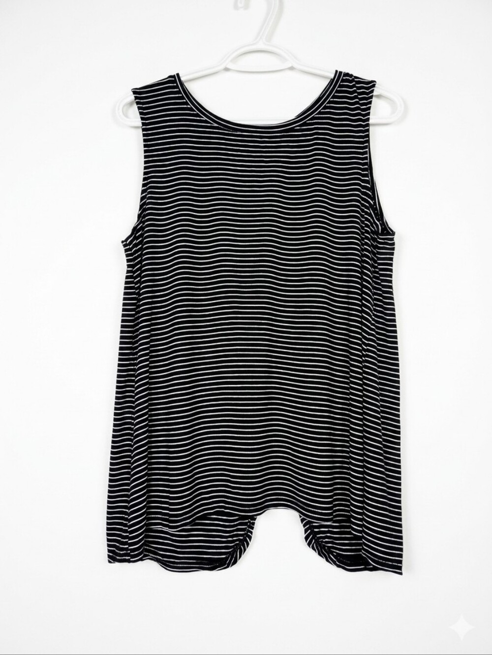 Old Navy Black White Striped Sleeveless Open Back Overlay Open-Slit Tank Top